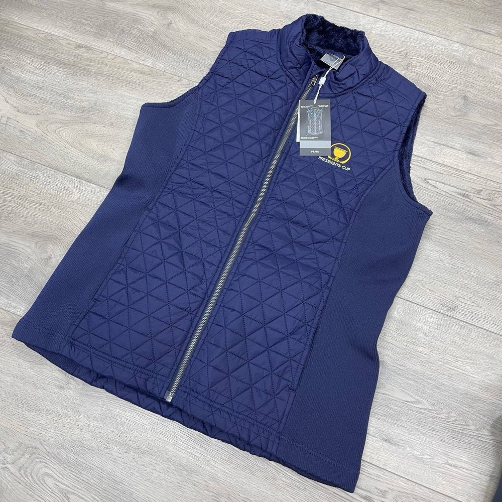 NWT Levelwear Presidents Cup‎ Quilted Vest Full Zip Blue Sz L Golf Preppy